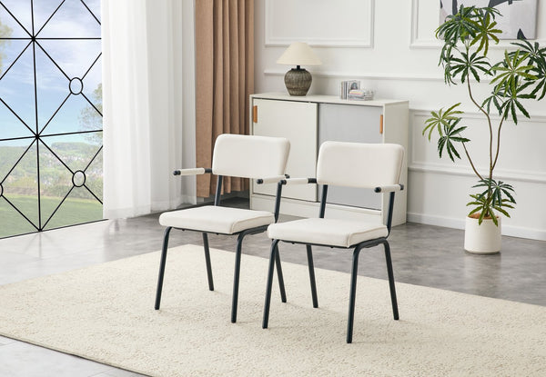 English Elm Dining Chairs Set of 2 Velvet Upholstered with Hangable Arms and Metal Legs W3493P449276