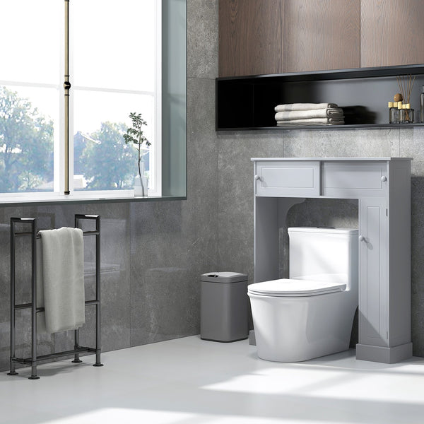 English Elm kleankin Over Toilet Storage Cabinet Gray — Space-Saving 4 Cubbies, Adjustable Shelf, Sliding Top Doors, Durable MDF (35" W x 41" H) W2225P173965