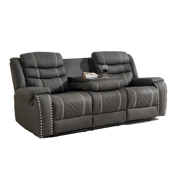English Elm Recliner Sofa with Brass Nailhead Trim Microfiber Upholstery for Living Room Lounging W3900P386438