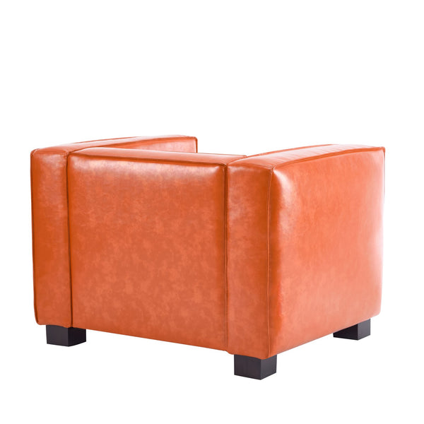 English Elm Christopher Knight Home® - Faux Leather Club Chair with Orange Tuxedo Design, Gold-Effect Shine & Dark Walnut Birch Legs N776P237275O