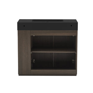 English Elm Galan Freestanding Bathroom Vanity Quartz Basin Fluted Wood Cabinet Modern Bath Oak,Smoke W1865S00221