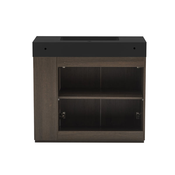 English Elm Galan Freestanding Bathroom Vanity Quartz Basin Fluted Wood Cabinet Modern Bath Oak,Smoke W1865S00221