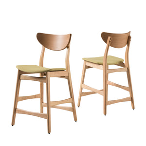 English Elm Christopher Knight Home® - Counter Height Chairs Set Of 2 - Retro Modern Stools With Green Upholstery & Sturdy Wood Frame 58914.00GTE