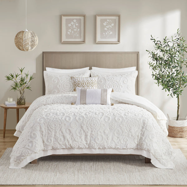 English Elm Comforter Suzanna Tufted Medallion Full/Queen Set - 100% Cotton Oversized Overfilled, OEKO-TEX Certified Ivory 22.84 L x 20.87 W x 15.35 H B03595731