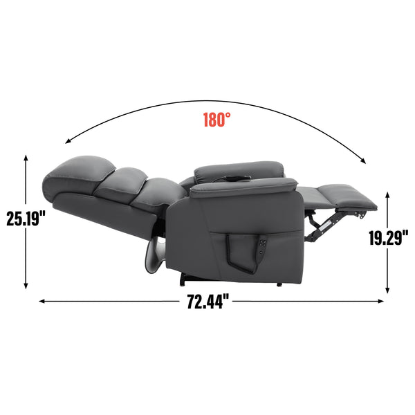 English Elm Dual Motor Power Lift Recliner with Massage Heat and 180 Degree Brown Lounge Chair Grey W1803S00062