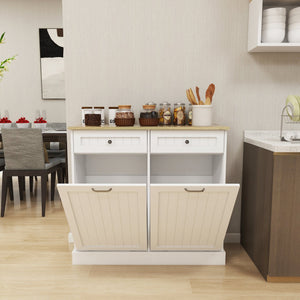 English Elm Two Drawer Tilt Out Trash Cabinet White Mdf Kitchen Storage with Appliance Top W282P160454