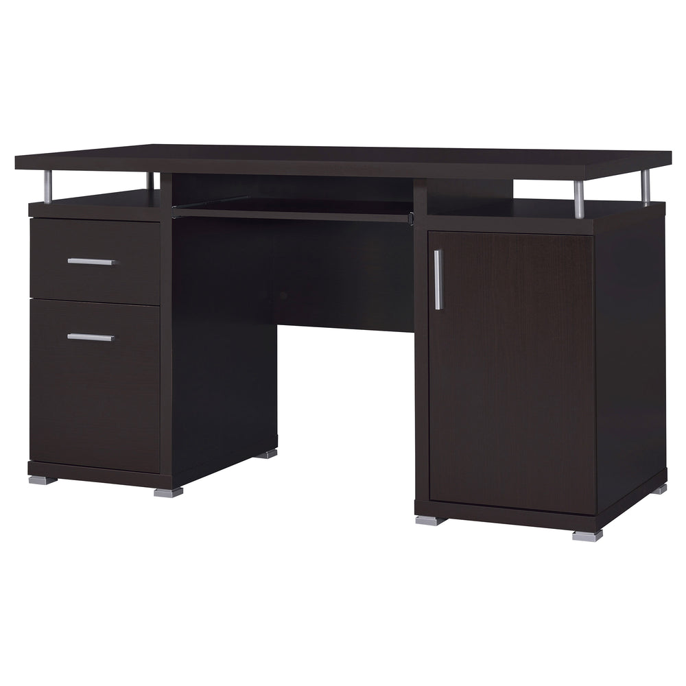 English Elm Rochelle Cappuccino 2-Drawer Office Desk with Compact One-Door Storage, Warm Espresso-Tone Finish, Space-Saving Surface B062P328704