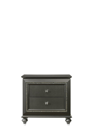 English Elm Kaitlyn Metallic Grey Nightstand with Crystal Trim, Felt-Lined Drawers & Dovetail Storage Elegance B2726P271936