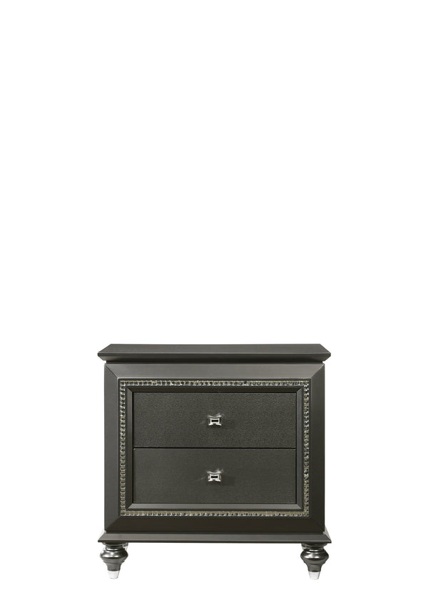 English Elm Kaitlyn Metallic Grey Nightstand with Crystal Trim, Felt-Lined Drawers & Dovetail Storage Elegance B2726P271936