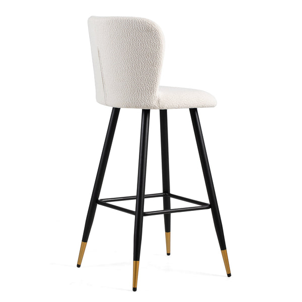 English Elm Christopher Knight Home® - 30'' Modern Barstool with White Fabric Seat, Ergonomic Curved Back, Black Legs & Gold Tips N780P228980W