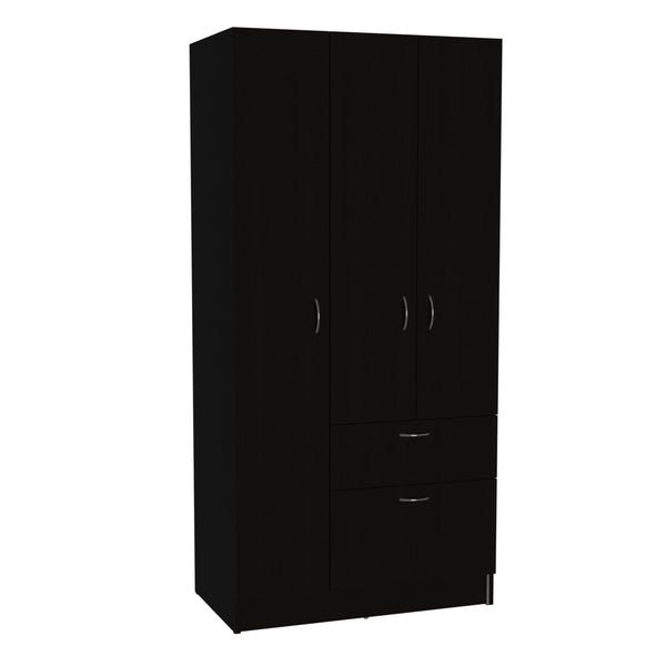 English Elm Armoire, Spacious Engineered Wood Wardrobe with Two Drawers, Hanging Rod and Hidden Storage Appeal Black 71.65 L x 22.83 W x 3.54 H B097S00164