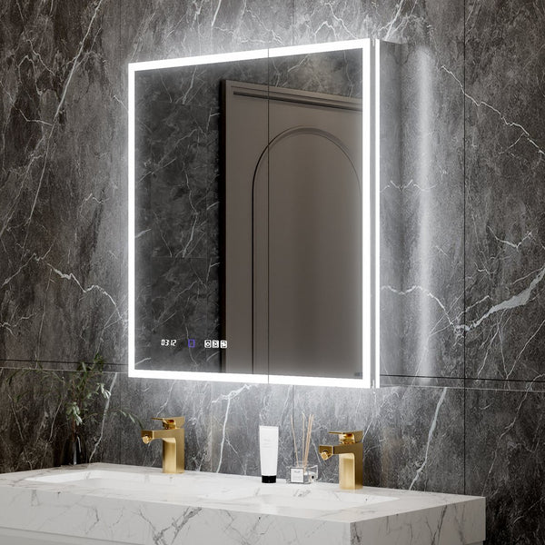 English Elm 30*32 Inch Led Medicine Cabinet with Anti-fog Gfci Outlet and Stepless Dimming Mirror W637P349459