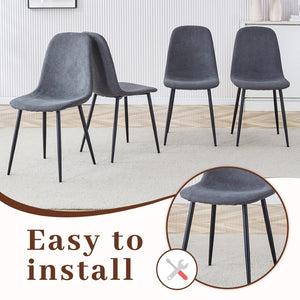 English Elm Table Modern Black Marble Dining Set With 4 Dark Gray Linen Chairs - Stylish, Stable, Easy Assembly W1151S03838-GIGA