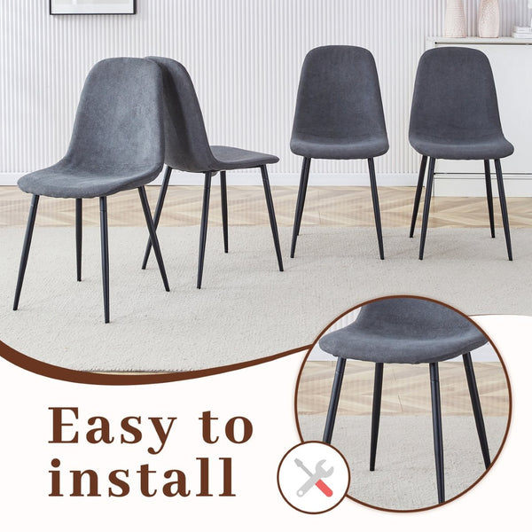 English Elm Table Modern Black Marble Dining Set With 4 Dark Gray Linen Chairs - Stylish, Stable, Easy Assembly W1151S03838-GIGA