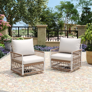 English Elm Christopher Knight Home® - [Set Of 2] 360° Swivel Bohemian Lounge Chairs - Handwoven Rope, Waterproof Cushions, Stylish Patio Comfort N767P306733B