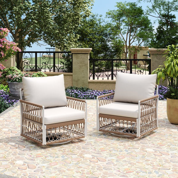 English Elm Christopher Knight Home® - [Set Of 2] 360° Swivel Bohemian Lounge Chairs - Handwoven Rope, Waterproof Cushions, Stylish Patio Comfort N767P306733B