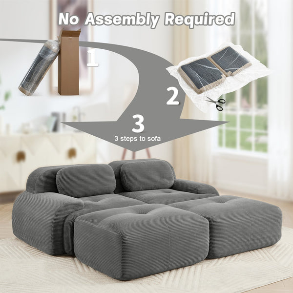 English Elm 2-seat Modular Corduroy Sofa Ergonomic Curved Design with Resilient Cushioning for Living Rooms Grey W714S01265