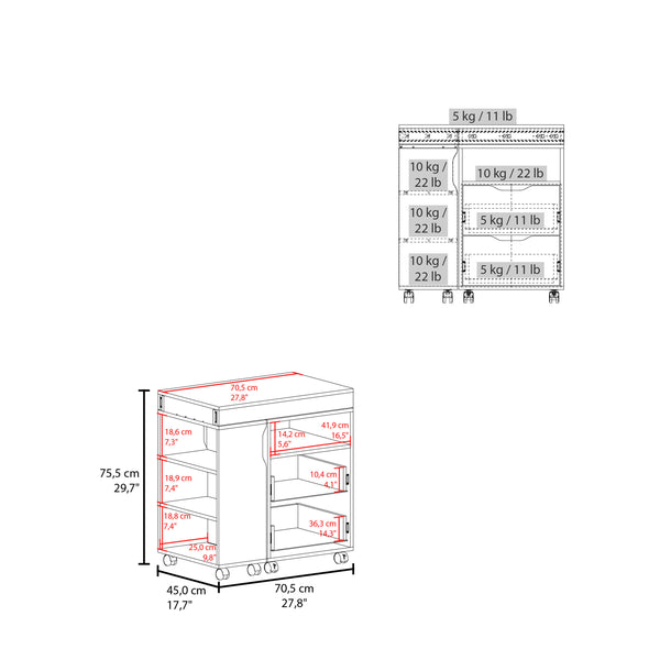 English Elm Loris Extendable Desk with Casters, Two Drawers & Open Shelves for Flexible Space-Saving Workstation B128P263731