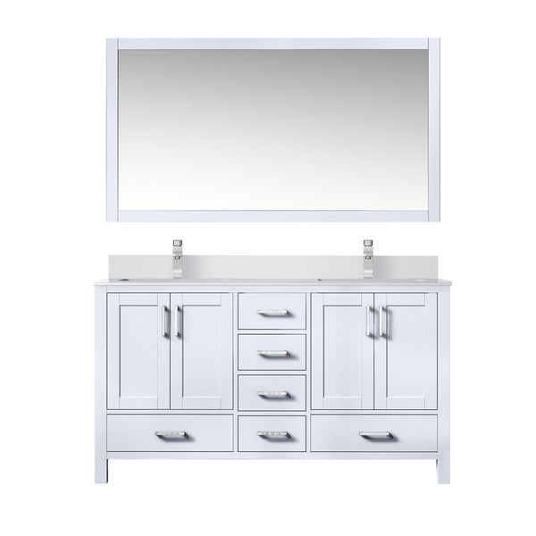English Elm White Double Bath Vanity 60 in with Cultured Marble Top, Chrome Faucet, 58 in Mirror, Scratch-Resistant Finish B2731S01018