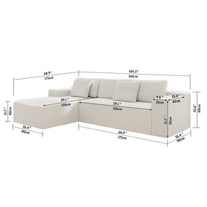English Elm 104.3*68.9"modular Corduroy Sectional Sofa Two Piece Reversible Chaise No Assembly W3819P391104