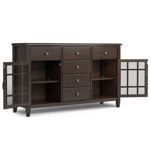 English Elm Connaught Solid Wood Buffet Sideboard with Glass Doors and Six Drawers for Dining B136P439004