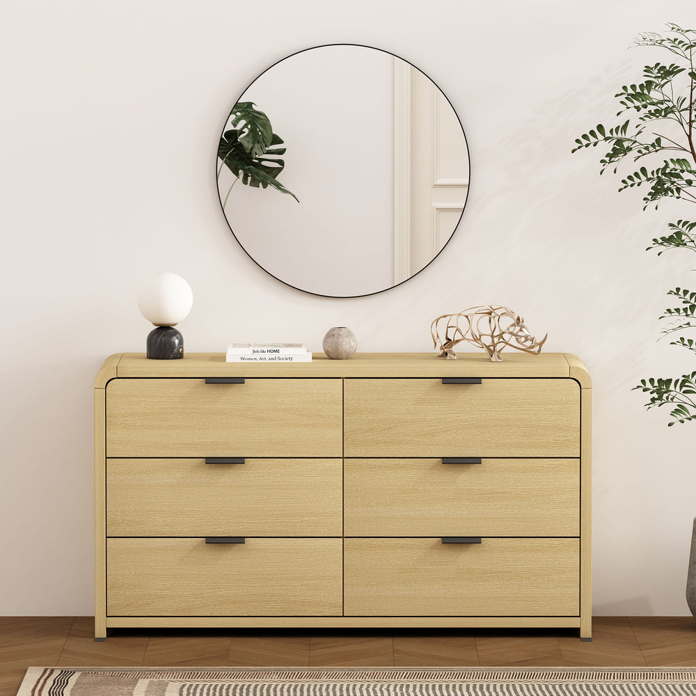 English Elm Dresser Six Drawer Solid Oak Media Console for Bedroom Living Room Entryway Storage B365S00144