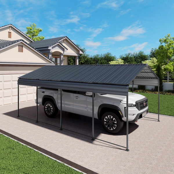 English Elm 12x20 Galvanized Steel Carport Heavy Duty Shelter for Vehicles with Powder Coated Roof W3213S00001