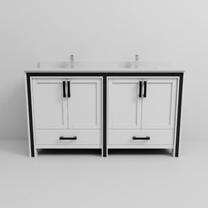 English Elm White Double Bath Vanity With Cultured Marble Top, Chrome Faucet & Ample Storage For Your Bathroom B2731P260619-GIGA