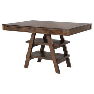 English Elm Ferrara Walnut Counter Height Table with 2 Drawers, Angled Legs, Shelves for Storage & Display (59.5"L) B062S01014