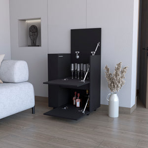 English Elm Logan Rolling Bar Cart with Cabinet Storage and Open Shelves for Entertaining B128P460145
