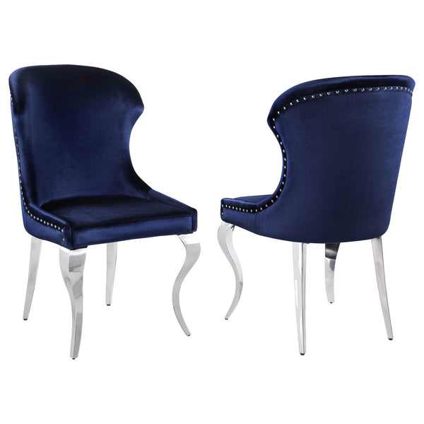 English Elm Daphne Velvet Wingback Dining Chairs with Nailhead Trim and Cabriole Legs Set of 2 Inky Blue B062S01464