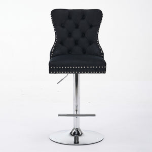 English Elm Thick Velvet Swivel Barstools with 17.7" Chrome Base, Tufted Diamond Pleating, Comfort Foam Seats Black W1143P335042