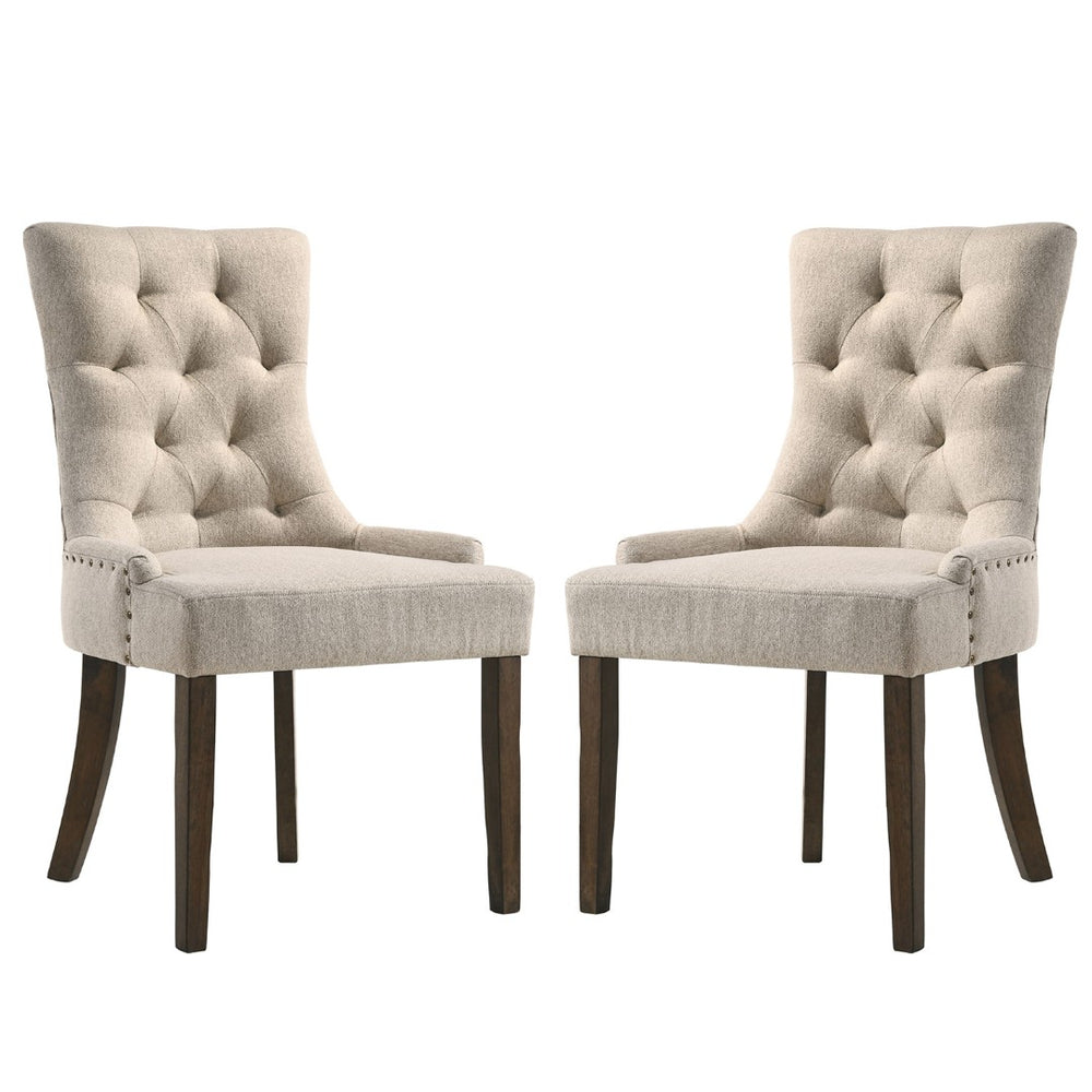 English Elm Set Of 2 Elegant Fabric Upholstered Dining Chairs In Beige With Durable Weathered Oak Finish B016P315231-GIGA