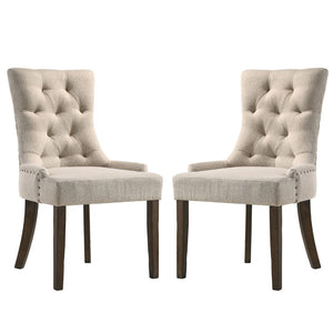 English Elm Set Of 2 Elegant Fabric Upholstered Dining Chairs In Beige With Durable Weathered Oak Finish B016P315231-GIGA