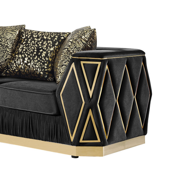 English Elm Cavalli Glam Loveseat with Diamond Upholstery Panels and Gold Trim Accent Legs Black+Gold B009P417495