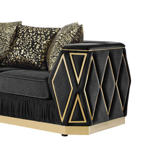 English Elm Cavalli Diamond Upholstered Sofa and Loveseat Set with Gold Accents for Modern Living Black+Gold B009S02182