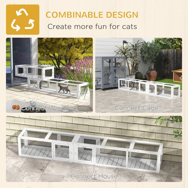 English Elm Pawhut Wooden Cat Tunnel 98" - Modular Design With 8 Doors For Indoor & Outdoor Play, Safe & Stylish W2225P200584-GIGA