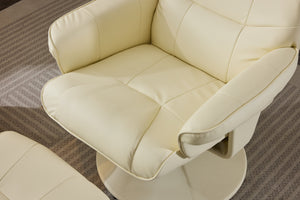 English Elm 011-Massage Recliner Chair with Ottoman, 360° Swivel PU Leather, 5-Point Vibration Massage, Heated Seat, 140° Backrest Comfort Beige W2636P262427
