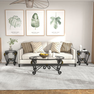 English Elm Tempered Glass Nesting Coffee Table Set Three Piece Elliptical Metal Living Room D665098815