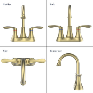 English Elm Bathroom Faucet Brushed Gold - 2-Handle 360° High Arc Swivel Spout With Pop-Up Drain & Hoses T3177P277464