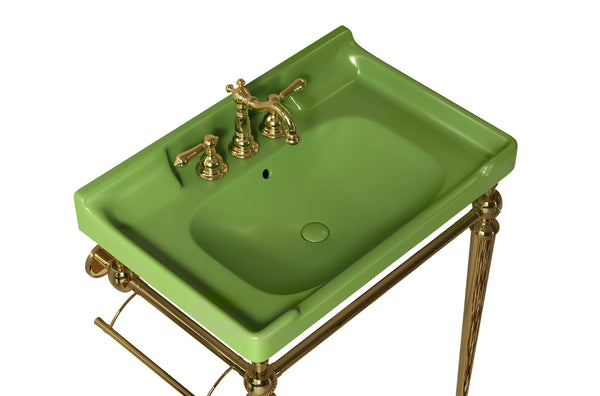English Elm VICI 28" Ceramic Bathroom Basin in Green with 3 Pre-Drilled Holes, Overflow & Retro-Modern Charm W2615P306503