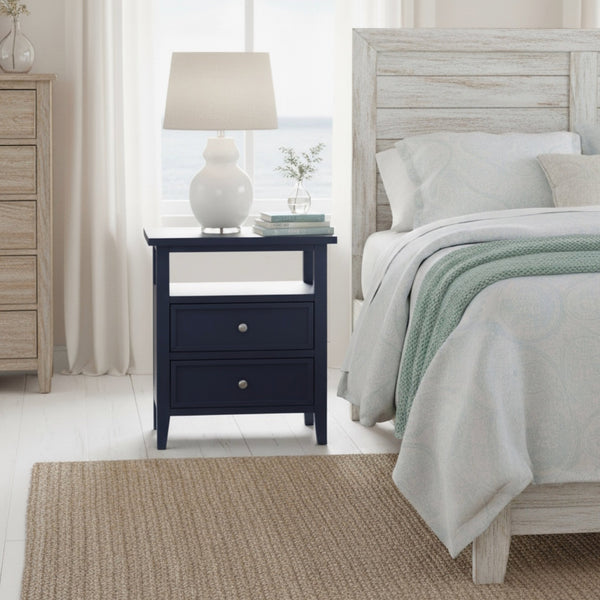English Elm Weston Midnight Blue 2-Drawer Nightstand with Open Shelf, Solid Wood & MDF, Nickel Knobs, Durable Finish B050P376945