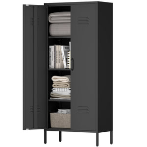 English Elm Metal Locker Cabinet Ventilated Steel Build Adjustable Shelves Industrial Home Organizer Black T3625P391460