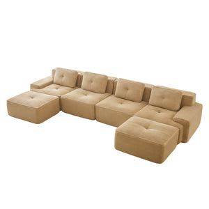 English Elm 153" Luxurious U-Shaped Modular Sectional Sofa, Soft Corduroy, 4-Seater With Movable Ottomans, Anti-Slip W714S01473