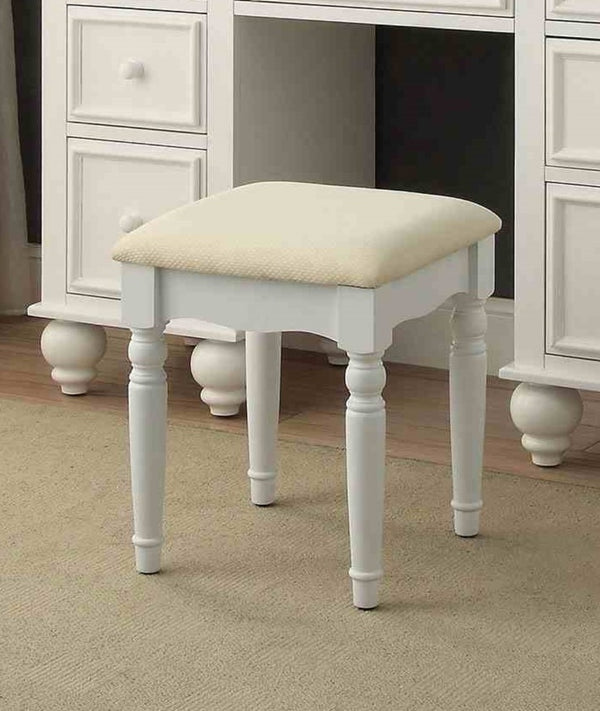 English Elm Transitional Glam Mirrored Vanity with Padded Stool, Spacious Drawers, Central Mirror for Prep and Storage White 51 L x 21 W x 30 H B2741P400803