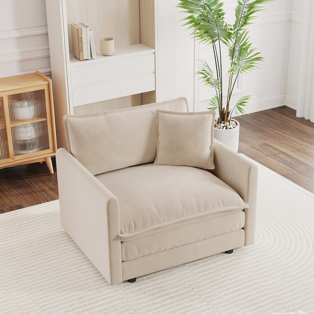 English Elm Comfy Deep Seat Chenille Armchair with Solid Wood Frame for Reading Lounging W714S00887