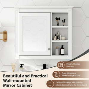 English Elm 30'' Modern Medicine Cabinet Wall Mirror with Hidden Storage and Adjustable Open Shelves for Bath White WF318452AAK