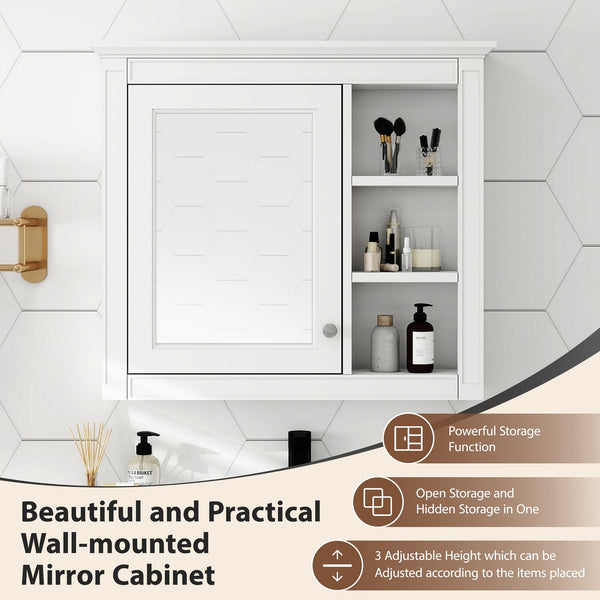 English Elm 30'' Modern Medicine Cabinet Wall Mirror with Hidden Storage and Adjustable Open Shelves for Bath White WF318452AAK