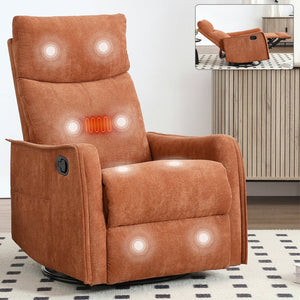 English Elm Heat Massage Rocker Recliner with Swivel Base and Vibrating Nodes for Living Room Orange W1803P251882