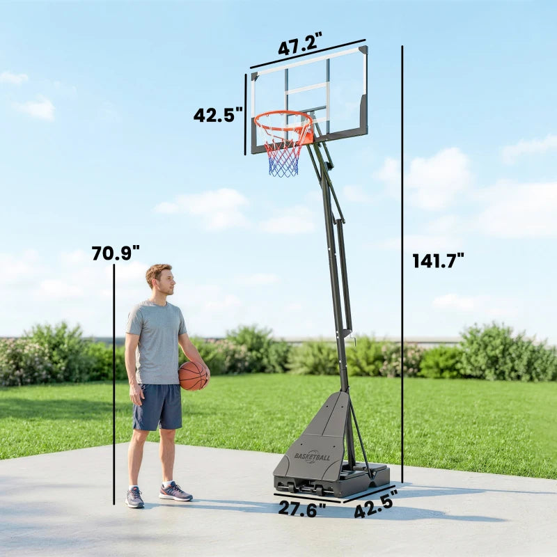 English Elm Adjustable Portable Basketball Hoop with Polycarbonate Backboard and Crank Height System T3971P476085